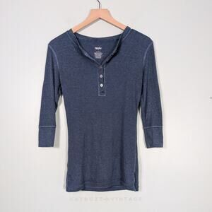 Y2K Mossimo Henley Top L Blue Ribbed 3/4 Sleeve Twilightcore Bella Elena Fitted